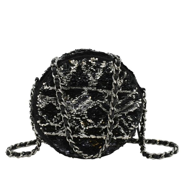 Chanel  Round Tweed Clutch Crossbody Bag Black - Picture 1 of 12